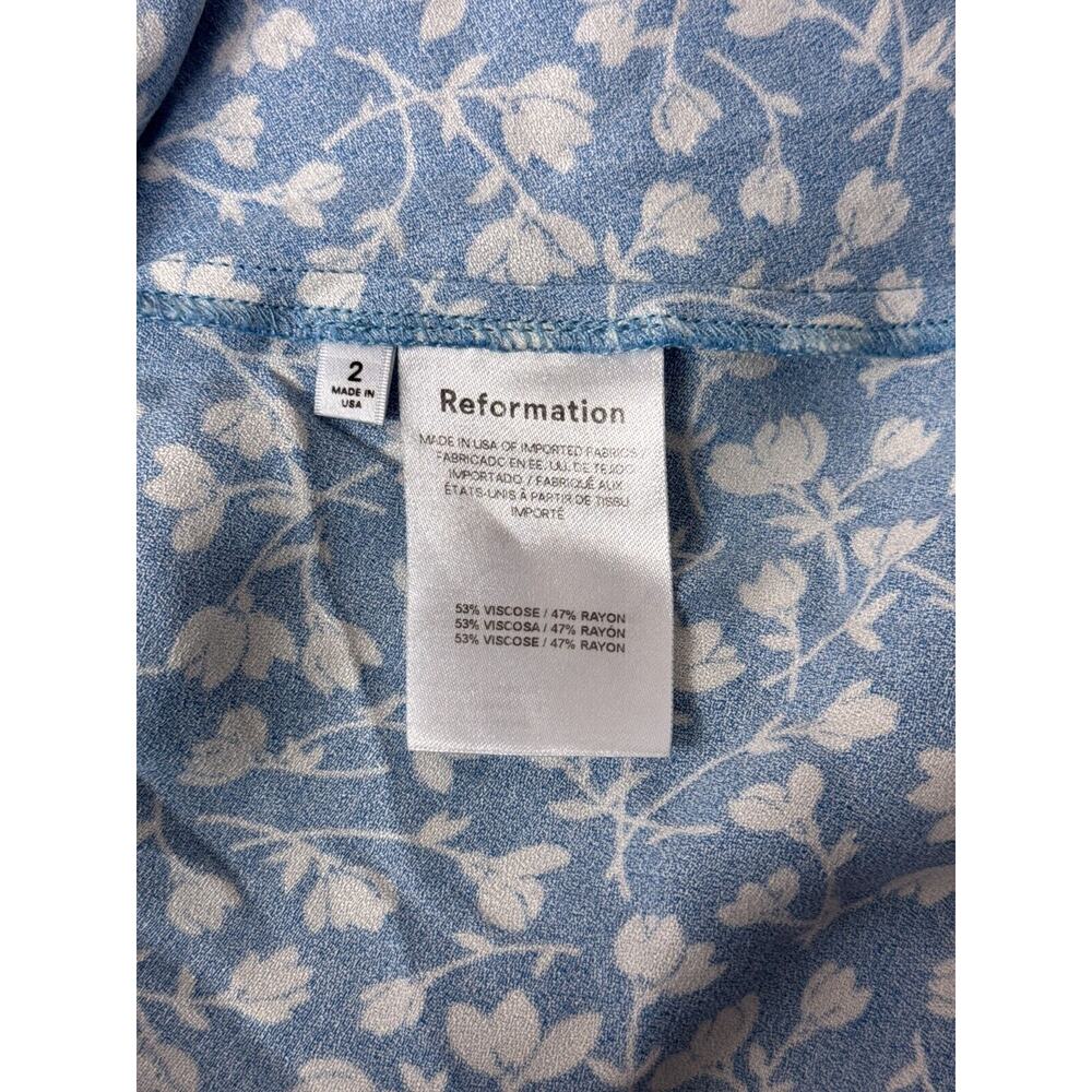 New Reformation Dress 2 Womens Mica Blue Floral Puff Tiered Sleeve Midi - Picture 9 of 9